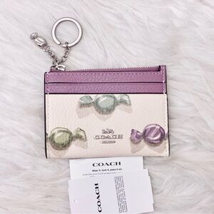COACH Mini Skinny Id Case With Candy Print & Charm Refined Pebble Leather CDF93